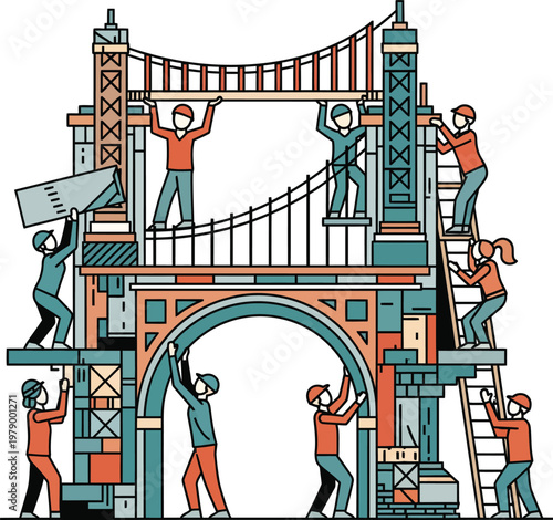 Teamwork and Collaboration in Bridge Construction Project.