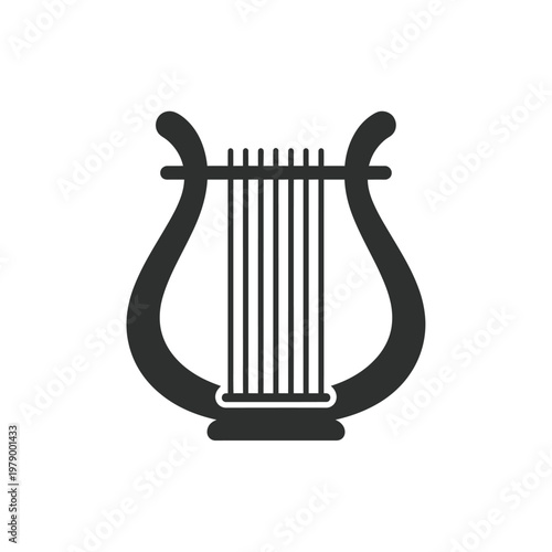 Black and white lyre musical instrument icon symbol vector illustration.