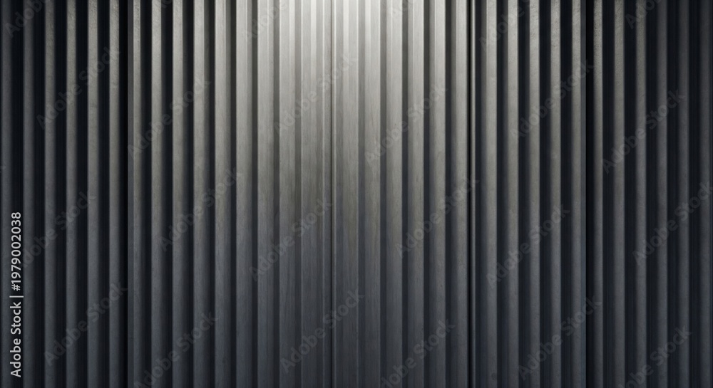Fototapeta premium Corrugated Metal Wall with Vertical Ridges in Dark Gray Tones