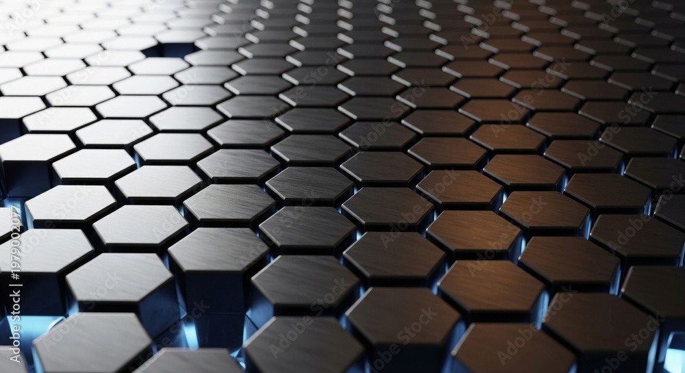 Fototapeta premium Hexagonal Pattern Metallic Texture with Blue Ambient Light