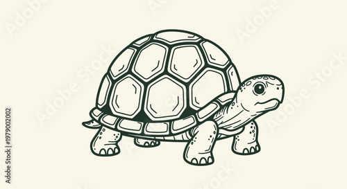 The outline sketch vector illustration depicts a turtle walking outdoors.