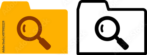 虫眼鏡付きフォルダのアイコン（検索・確認・ファイル管理）  Folder Icon with Magnifying Glass for Search and File Management
