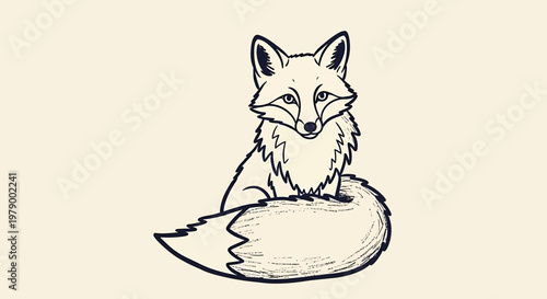A serene outline sketch vector illustration of a fox sitting calmly outdoors