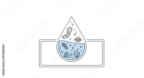 Microscopic Organisms and Small Creatures in a Water Droplet Illustration