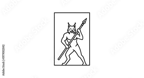 Anthropomorphic Lynx Warrior Holding Spear, Mythological Creature, Ancient Warrior