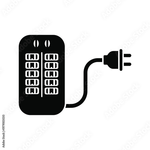 Electrical power strip icon with multiple outlets and a connected plug