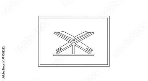 Islamic Holy Book Quran on a Stand, Religious Symbol, Vector Line Art