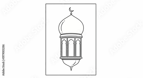 Islamic Lantern with Crescent Moon and Dome, Ramadan Decoration, Traditional Arabic Light