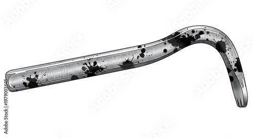 Bent metal rod with black paint splatters