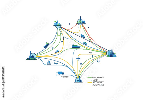 Global Industrial Network Diagram Showing Interconnected Facilities and Supply Chains
