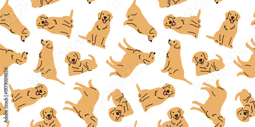 ゴールデンレトリバーのかわいいイラストのシームレス背景画像。（Seamless background image of a cute illustration of a golden retriever）
