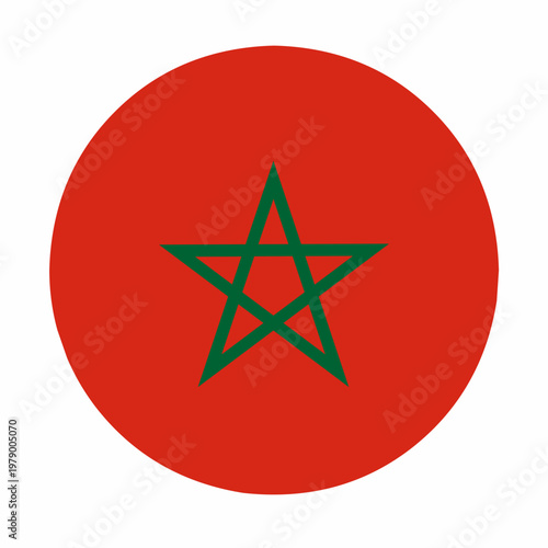 Minimalist Morocco flag vector with red circle and green star. Official standard colors. Clean flat design perfect for icons, apps, education, travel, and cultural content.