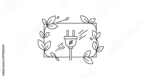 Eco-friendly power plug with leaves, clean energy concept, sustainable electricity symbol
