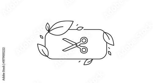 Eco-friendly scissors icon with leaves, sustainable cutting and nature concept