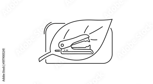 Eco-friendly stapler on a green leaf icon, symbol of sustainable office supplies and green business