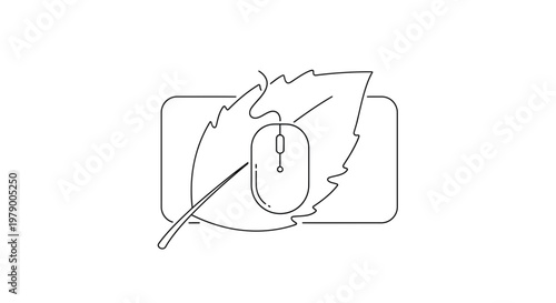 Eco-friendly Technology: Computer Mouse on a Leaf, Digital Nature Concept