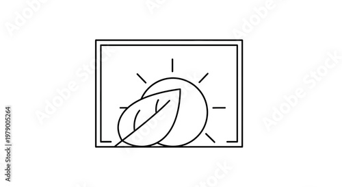 Eco-friendly technology concept: Leaf and sun icon on screen