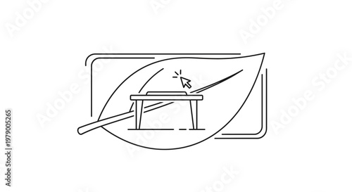 Eco-friendly technology concept: leaf with computer screen and cursor