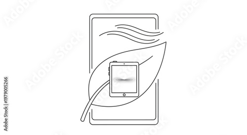 Eco-friendly technology concept: tablet inside a leaf with wind blowing