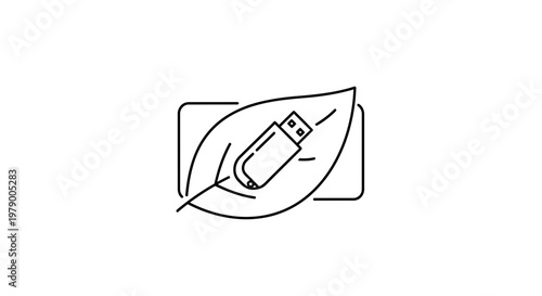 Eco-friendly USB drive on a green leaf, symbolizing digital sustainability and green technology