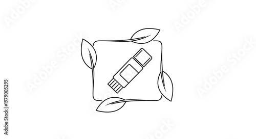 Eco-friendly USB drive icon with green leaves, sustainable technology concept