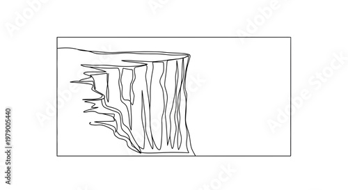 Cliff Edge Outline Drawing, Dramatic Rock Face, Overhanging Precipice, Minimalist Landscape