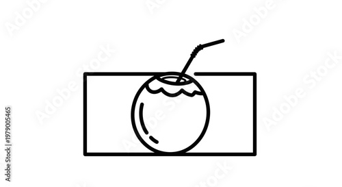 Coconut Drink Icon, Tropical Refreshment, Summer Beverage, Simple Line Art
