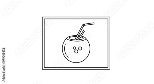 Coconut Drink Line Art Icon: Tropical Refreshment and Summer Vibes