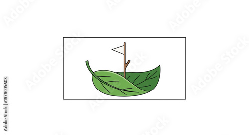 Creative Leaf Boat with Stick Mast and Sail on White Background - Eco-Friendly Transport Concept