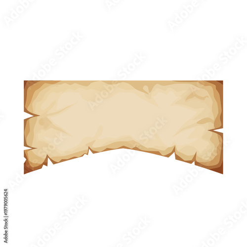 An old piece of blank parchment paper with torn edges on a white background