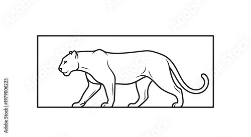 Black Panther Walking Silhouette Line Art Vector Illustration