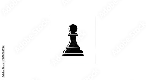 Black Pawn Chess Piece Icon on White Background, Strategic Game Symbol