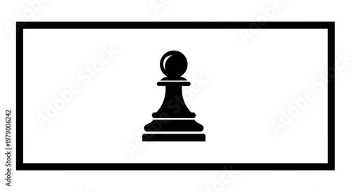 Black Pawn Chess Piece Silhouette on White Background, Minimalist Icon