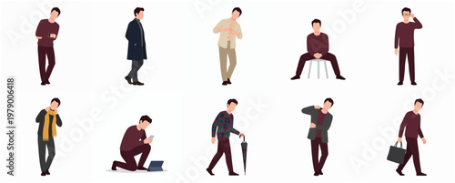 Minimalist Flat Illustration Set of Modern Men in Various Poses