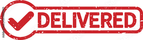 配送完了を示すDELIVEREDスタンプアイコン｜チェックマーク付きの配達完了・発送済みイラスト Delivered Stamp Icon with Check Mark
