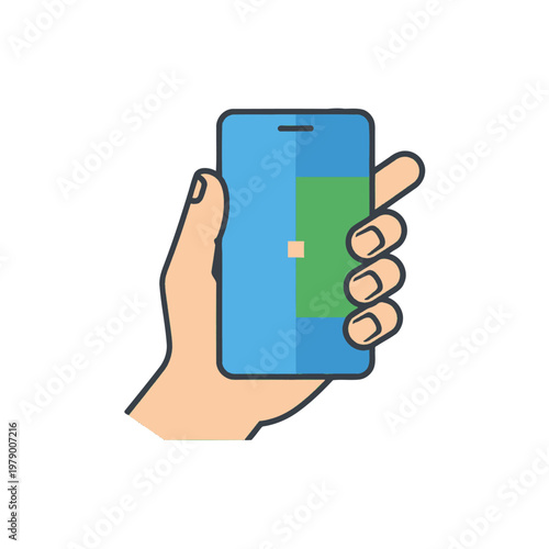 A hand holding a modern smartphone device with a blank screen display
