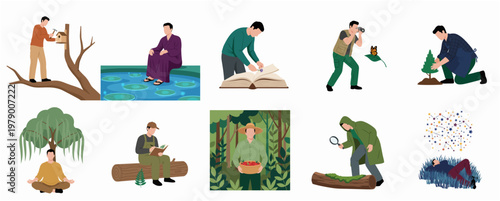 Flat Design People Enjoying Nature and Environment Doing Outdoor Activities Illustration