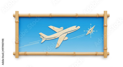 Airplane Flying Over Blue Sky with Compass and Trails