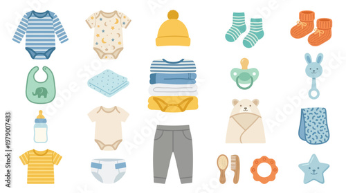 Flat Vector Baby Clothes and Accessories Collection