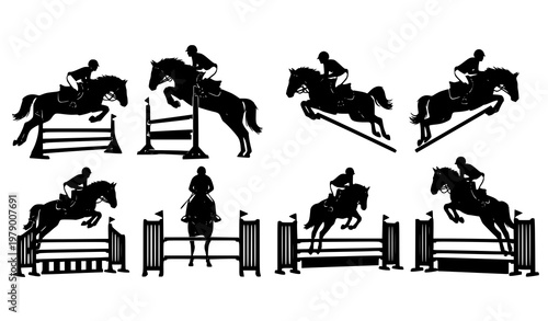 Horse show jumping silhouette collection vector equestrian sport design