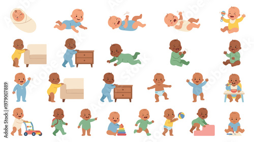 Cute Diverse Babies Cartoon Collection - Flat Design