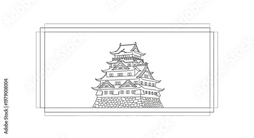 Traditional Japanese Castle Sketch Outline - Historic Architecture