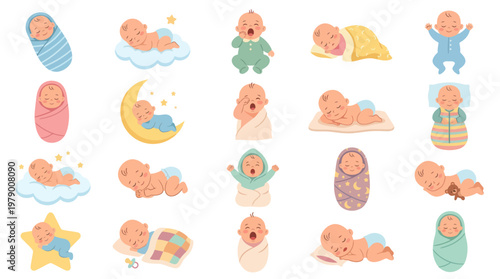 Cute Babies Flat Vector Illustration Set for Childhood, Parenthood  New Life Designs