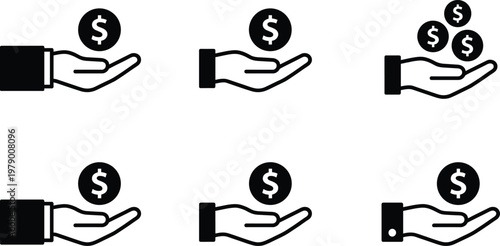Hand Icons with Dollar Coins, Financial Symbol for Money, Investment, and Wealth