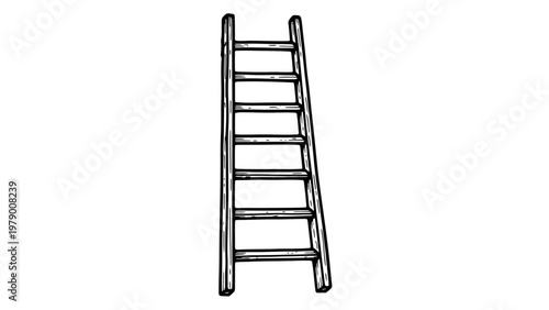 Simple handdrawn wooden ladder sketch, vertically oriented, representing progress, climbing, and practical tools for work or home improvement projects.