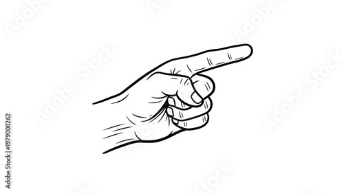 Simple line drawing of a hand pointing right. Use for directional cues, instructions, or emphasizing important details in various graphic applications.