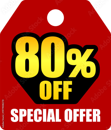80％オフのセールを表すディスカウントラベル　80 Percent Off Discount Label – Special Offer Sale Tag
