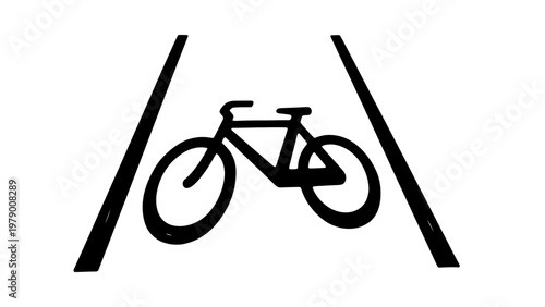 Simple doodle style bicycle icon within lines, conveying a bike path or lane. Ideal for traffic safety, urban mobility, and outdoor activity themes.