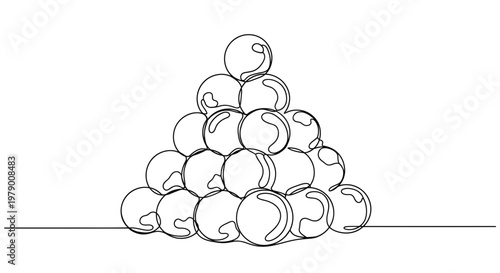 A continuous line drawing depicts a stable pyramid of interconnected spheres, representing harmony and balance, ideal for modern abstract visual communication.