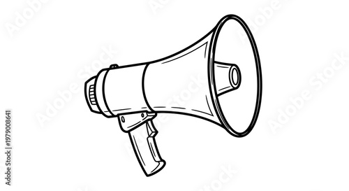 Graphic outline of a megaphone, ideal for symbolizing calls to action, important news, or public address in various informational and promotional contexts.